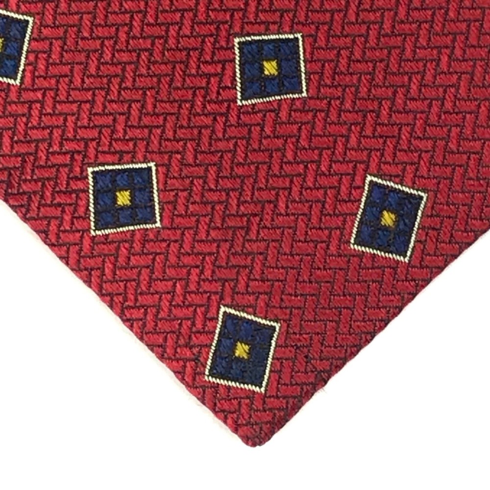 Corporate JOS A BANK Red Geometric Blue Yellow Squares Necktie Hand Sewn Tie - Picture 2 of 8